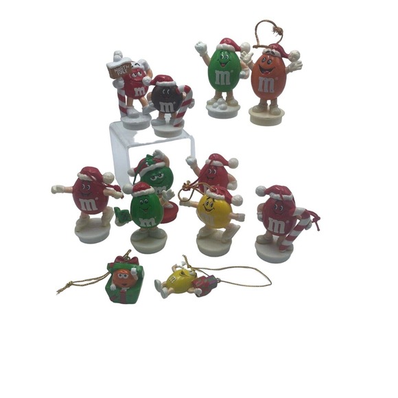 M&M Other - Vintage M&M Christmas Ornaments Toppers Lot Of 12 Mixed Red Green Yellow Brown